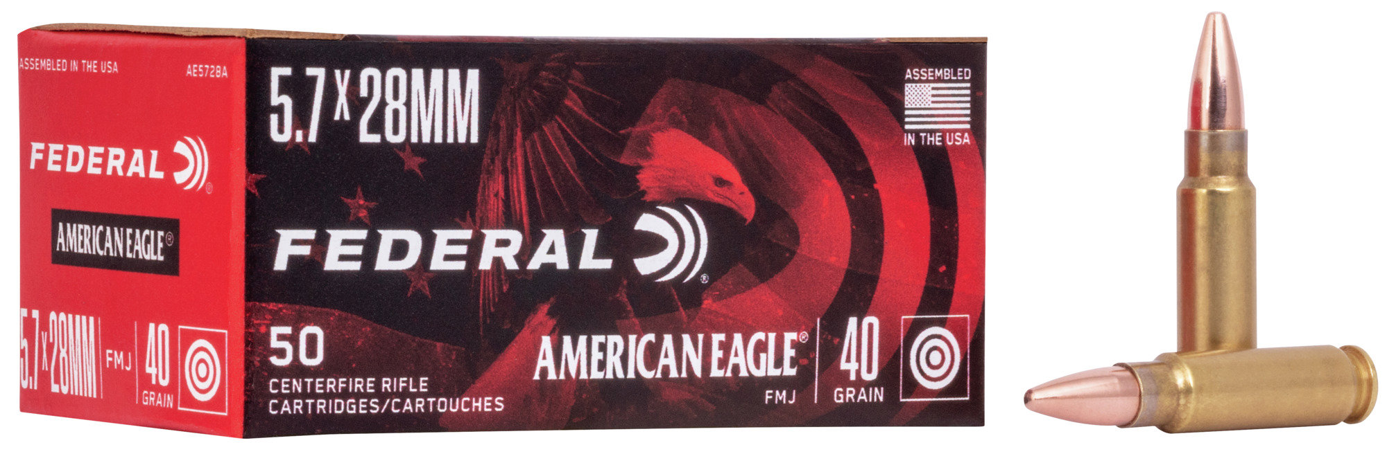 FEDERAL AMMO American Eagle 5.7x28 40gr FMJ Brass Ammunition | 50 Round ...