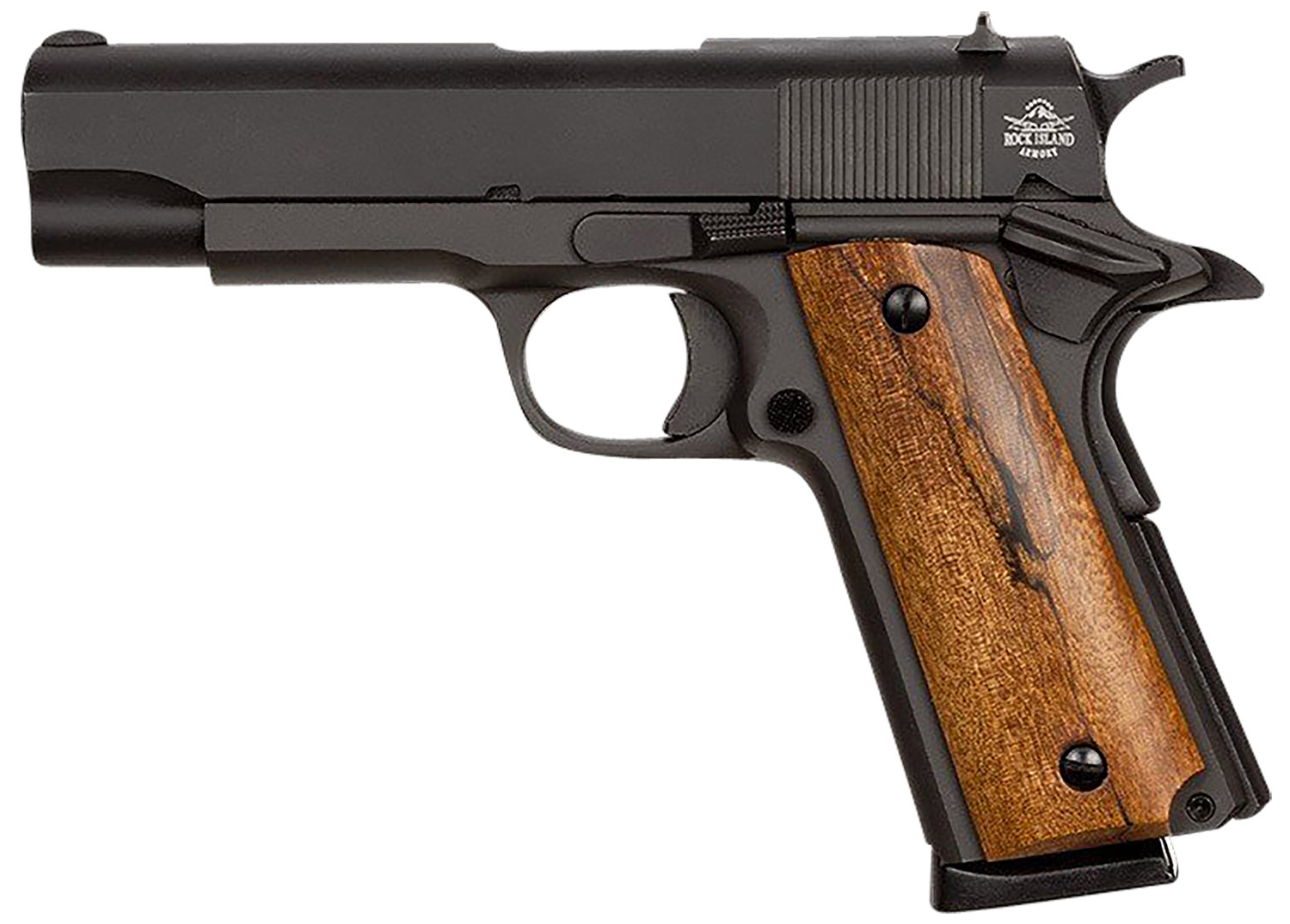 Rock Island M1911 A1 Gi 45 Acp 4 8rd Pistol Ma Compliant Black W Wood Grips Kygunco 6678