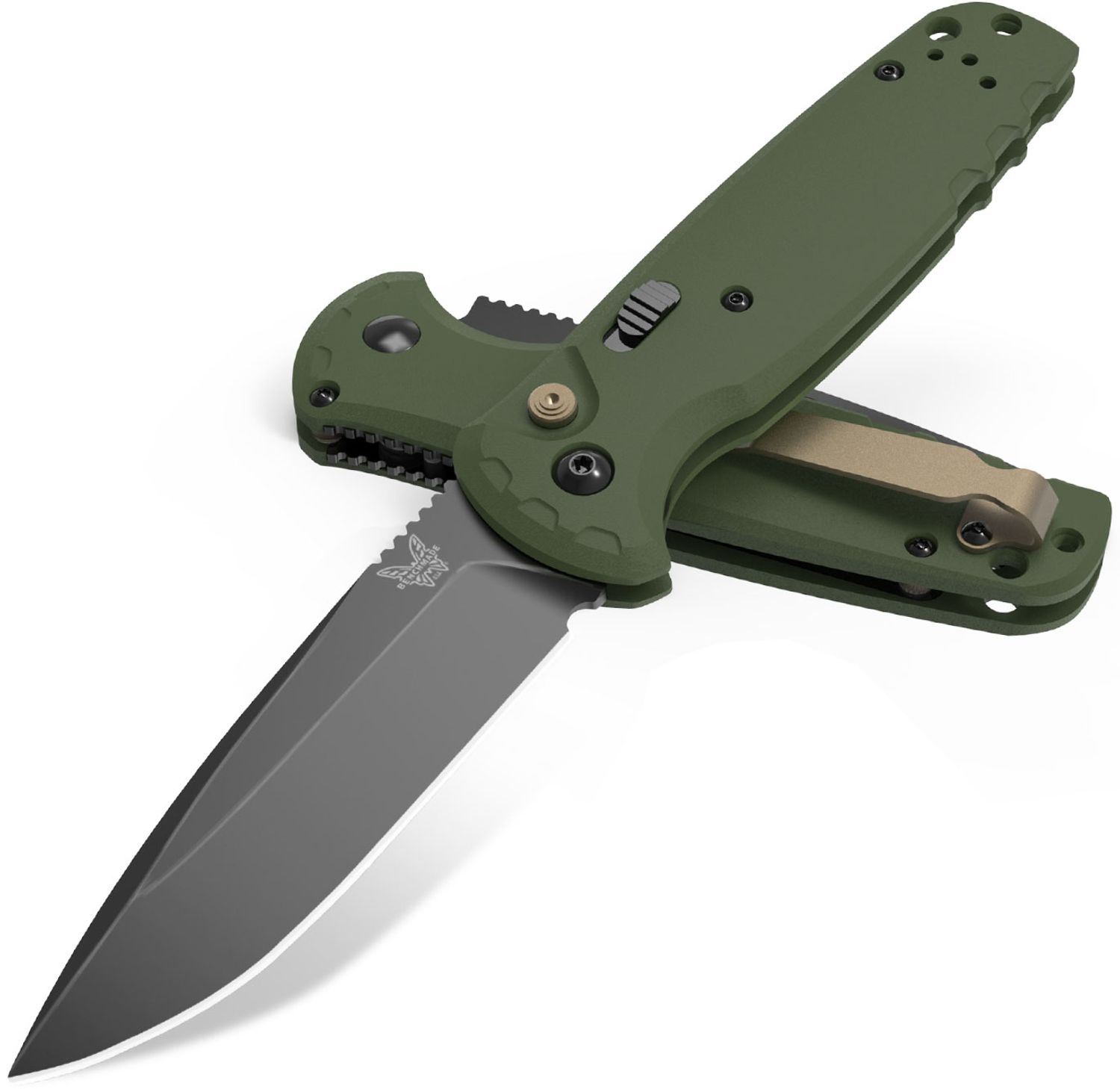 BENCHMADE 4300BK-02 CLA AUTO Folding Knife 3.4" Plain Blade - OD Green ...