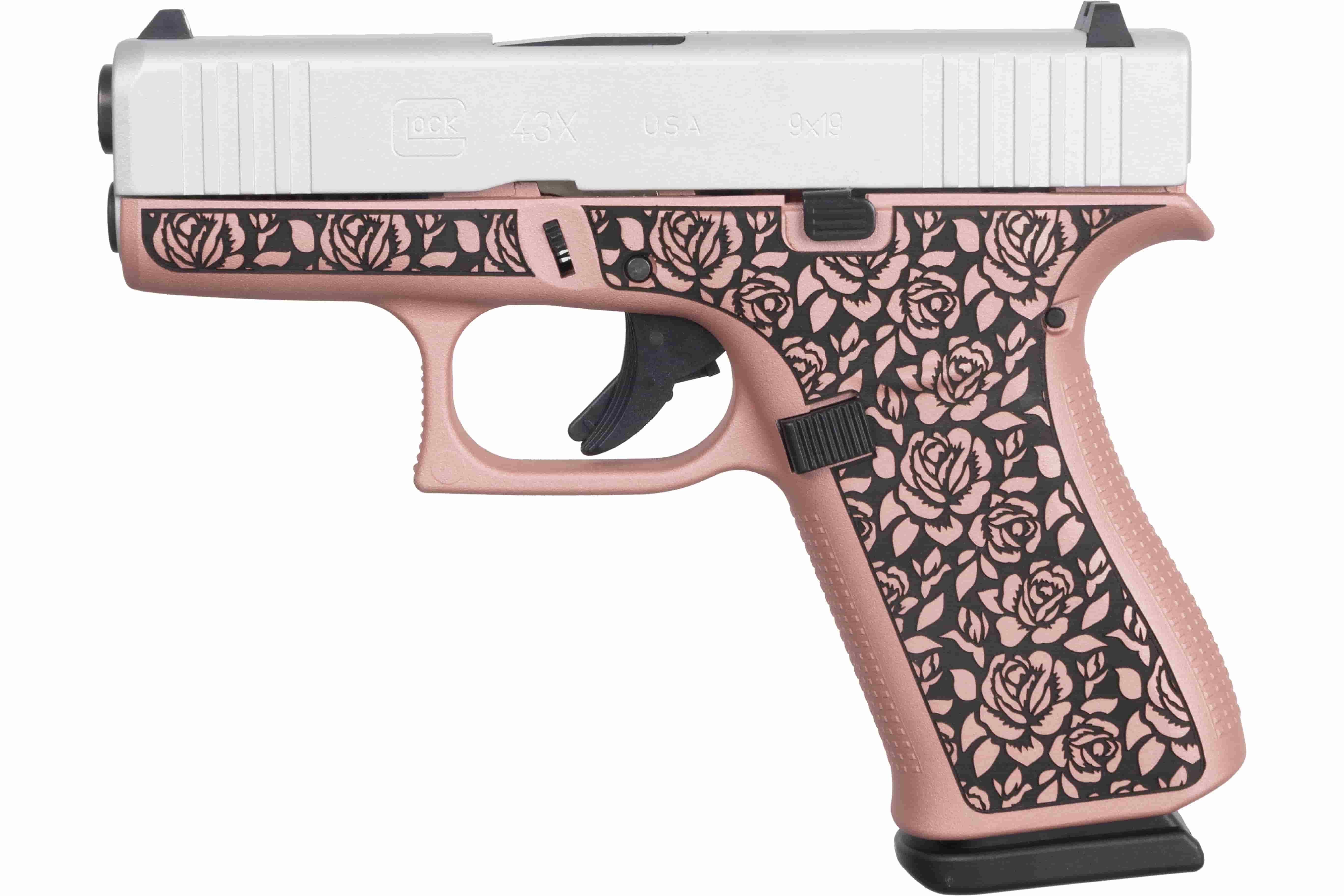 GLOCK G43X 9mm 3.4" 10rd Pistol - Rose Engraving / Silver-img-0