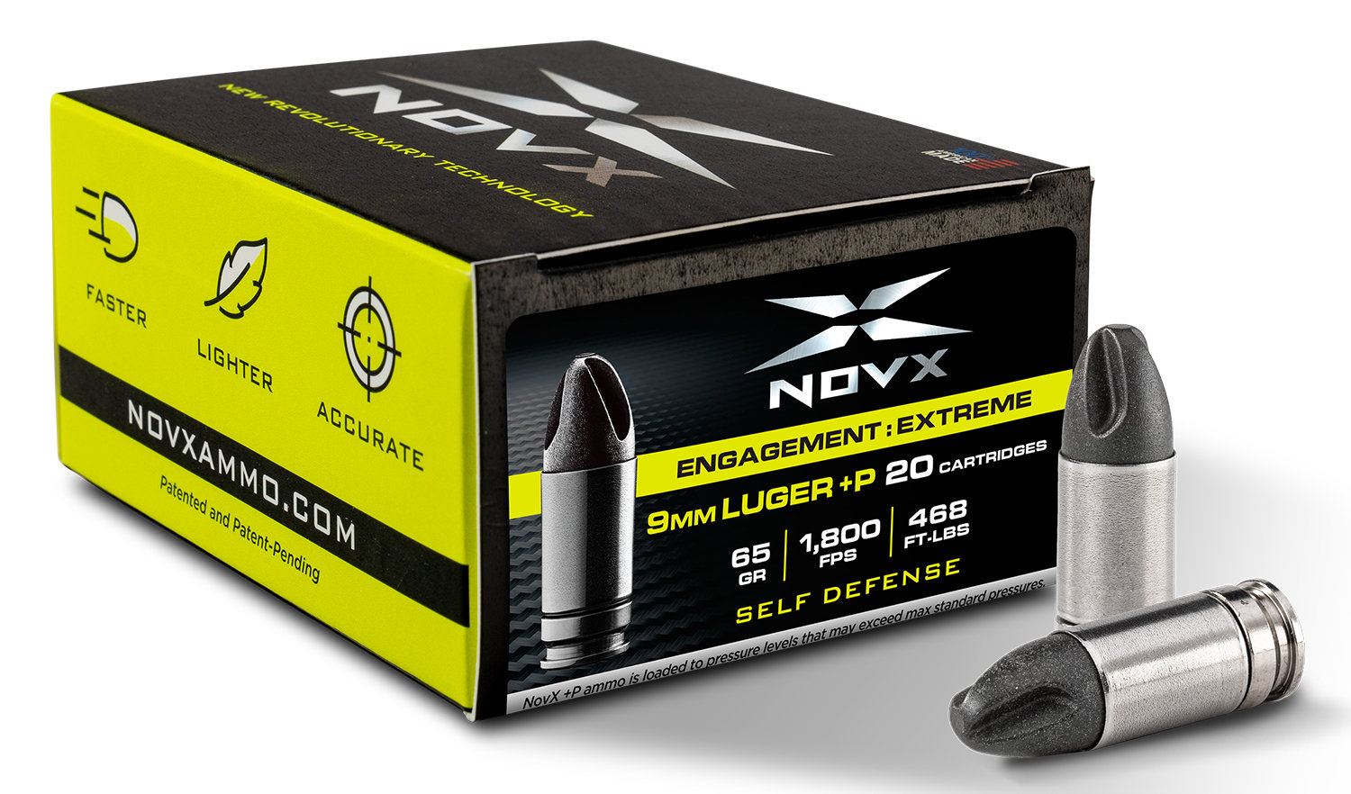 NOVX Engagement Exreme Defense 9MM +P 65gr / 1800 FPS Ammunition - 20 ...