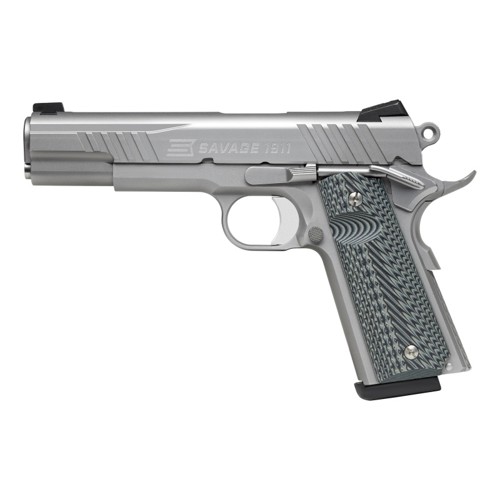 SAVAGE ARMS 1911 Government 45ACP 5 8rd Pistol  Stainless w Grey VZ G10 Grips