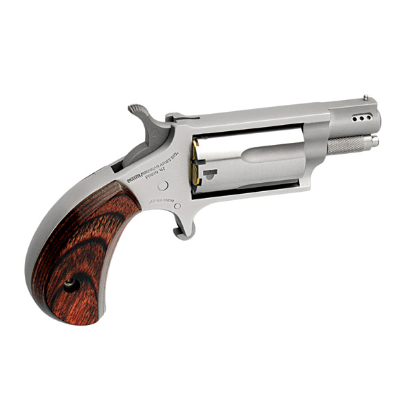 NAA 22 WMR / 22 LR 1.13" 5rd Mini-Revolver - Stainless / Rosewood Grips-img-0