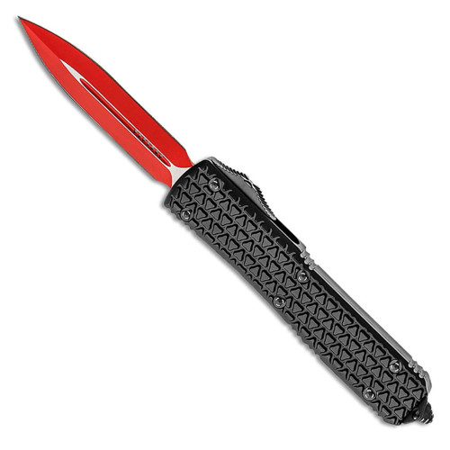 MICROTECH KNIVES Ultratech D/E Sith Lord 3.35" Red Dagger Blade | Black Aluminum Handles
