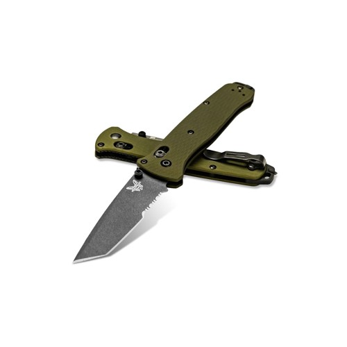 BENCHMADE Bailout AXIS 3.38" Folding Knife - Gray Tanto Combo Blade / Woodland Green Handle