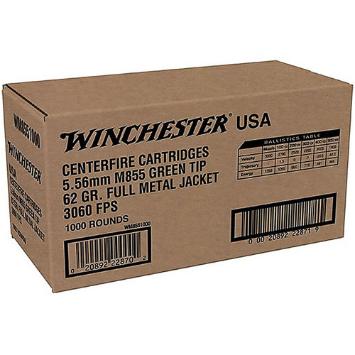 WINCHESTER 5.56 M855 62 FMJ Win LC 1000rd (Green Tip)