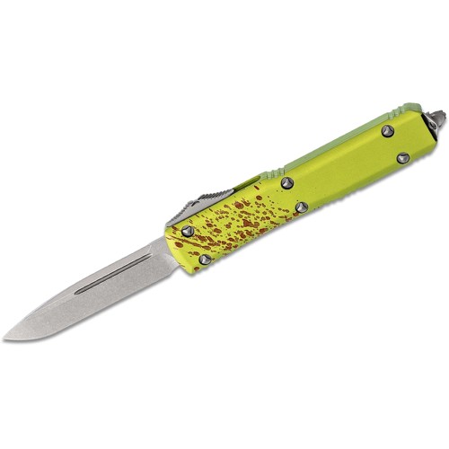 MICROTECH KNIVES Zombitech AUTO OTF Knife 3.46" Drop Point Blade w/ Zombie Green Aluminum Handles