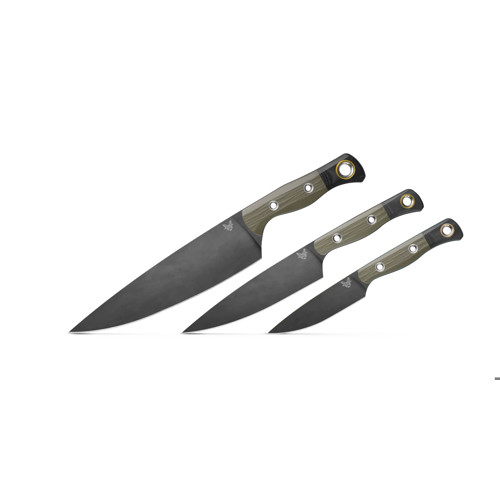 BENCHMADE The 3 Piece Set | Drop Point Blades | OD Green & Black G10 Handles w/ Gold Rings