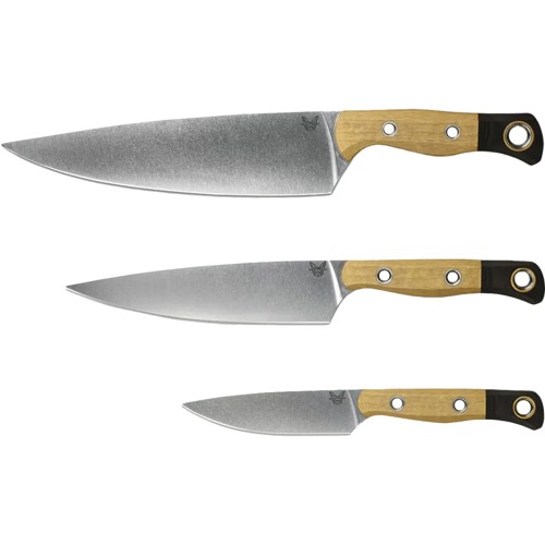 BENCHMADE The 3 Piece Set | Stonewash CPM154 Drop Point Blades | Maple Handle w/ Gold Rings