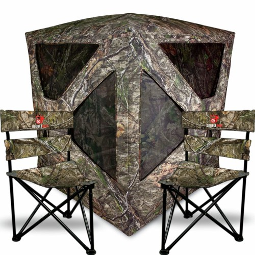 PRIMOS Double Bull Roughneck Ground Blind Combo w/ 2 Tri Stools | Moassy Oak Country DNA