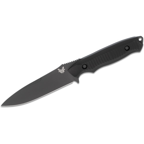 BENCHMADE Nimravus Fixed Knife 4.5" Plain Blade - Black Aluminum Handles w/ Molle Sheath
